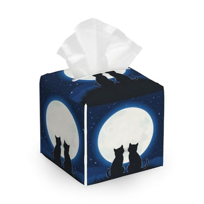 Tissue Box Cover,Black Cat at Night Sky Tissue Box Holder Waterproof Leather Facial Paper Organizer Dispenser for Bathroom Home Car Nightstand Vanity - color: Black Cat at Night Sky