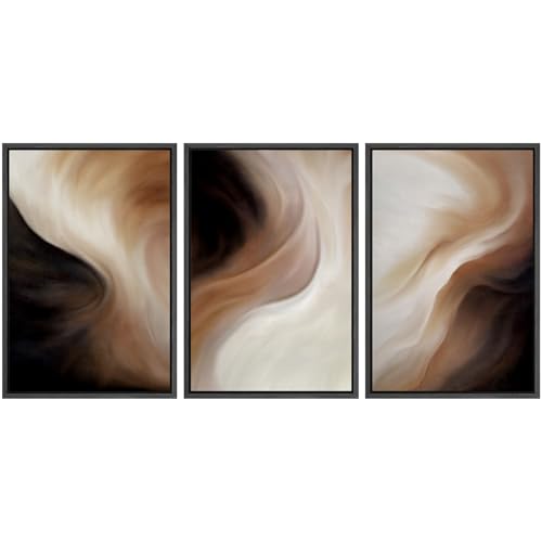 MUDECOR Framed Canvas Print Wall Art Abstract Neutral Brown and Beige Fluid Illustrations Realism Decorative for Living Room, Bedroom, Office - 16"x24"x3 Black - color: A07-2502-m01, size: 16"x24"x3 Panels Black