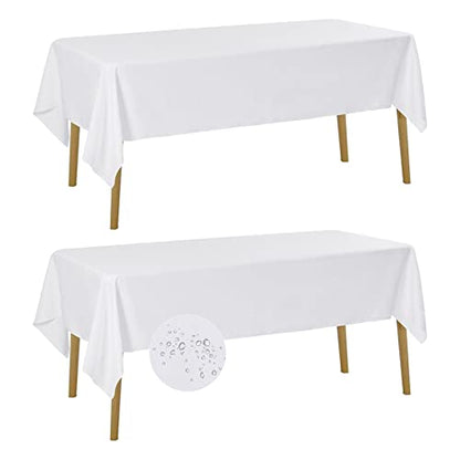 Fokitut 2 Pack Waterproof Rectangle Tablecloth, 60x102 Inch, Stain Resistant and Wrinkle Polyester Table Cloth, Fabric Table Cover for Kitchen Dining, Wedding, Party, Holiday Dinner-White - color: White, size: 60x102''-2pack