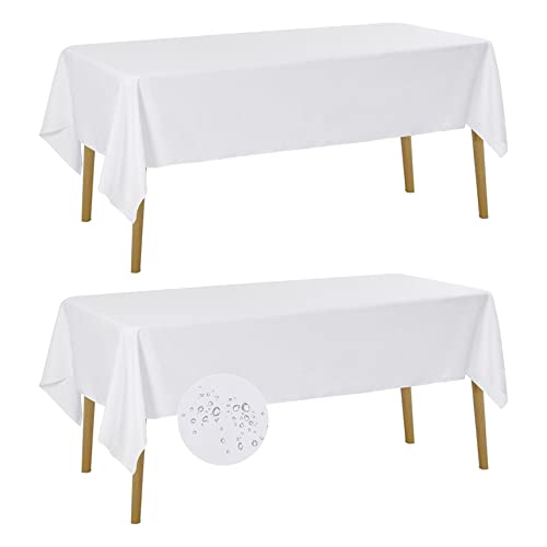 Fokitut 2 Pack Waterproof Rectangle Tablecloth, 60x84 Inch, Stain Resistant and Wrinkle Polyester Table Cloth, Fabric Table Cover for Kitchen Dining, Wedding, Party, Holiday Dinner-White - color: White, size: 60x84''-2pack