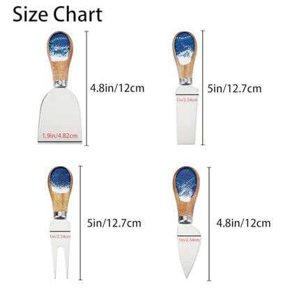 Cheese Knives Set with Wooden and Resin Handle, Mini Steel Stainless Cheese Knife with Wood Set for Charcuterie and Cheese Spread, Perfect for Cheese Slicer and Butter Cutter (Green, 4pcs)