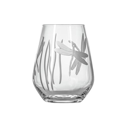 Rolf Glass Dragonfly Stemless Wine Glass 18oz - Tumbler Wine Glasses Set of 2 – Made in the USA - Etched Stemless Wine Glasses -(Set of 2) - color: Stemless 2 Set
