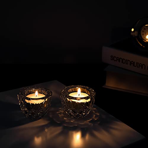 Kitcom Crystal Tealight Candle Holders Pack of 2 for Wedding Party Dinner Table Home Decor Hand-Cut W2.4'' X H1.7'', Clear - size: W2.4''×H1.7''