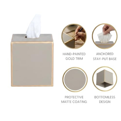 Jaye's Studio Taupe Tissue Box Cover, Square Metal Gold Cube for Bathroom | Matte Hand-Painted Finish, Fits Standard Facial Holders, Polished Trim, Open Bottom, Nursery Vanity Desk Use - color: Taupe