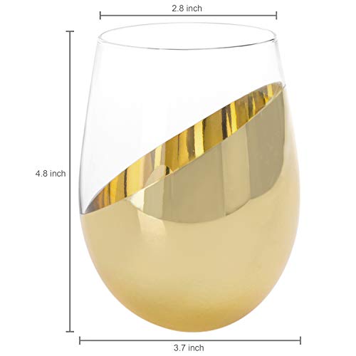 MyGift Luxury Stemless Wine Glasses Gift Set of 4 Modern Brass Accent Barware, Elegant Red Wine Glasses for Anniversary & Wedding Gifts - color: Brass-4