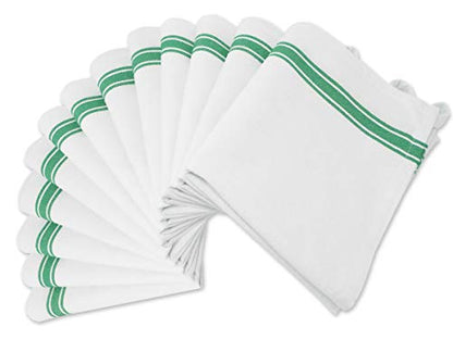 Aunti Em's Kitchen Dish Towels Set (13 Pack) Natural Cotton Fabric for Embroidery - Zero-Lint Cloth for Drying Glasses, Plates, Hand - 25.5 x 15.5 Inch (13-Pack Green Stripes) - color: 13-pack Green Stripes