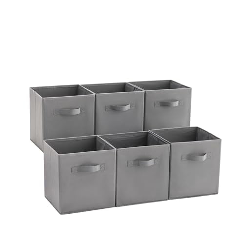 MAX Houser 6 Pack Foldable Fabric Storage Bins, Grey 10.5x10.5x11 Inch | 6 pack cloth storage bins with dual carry handles, Foldable Storage Cubes Organizer Baskets, ideal for home bedroom closet - color: 14 dove Grey
