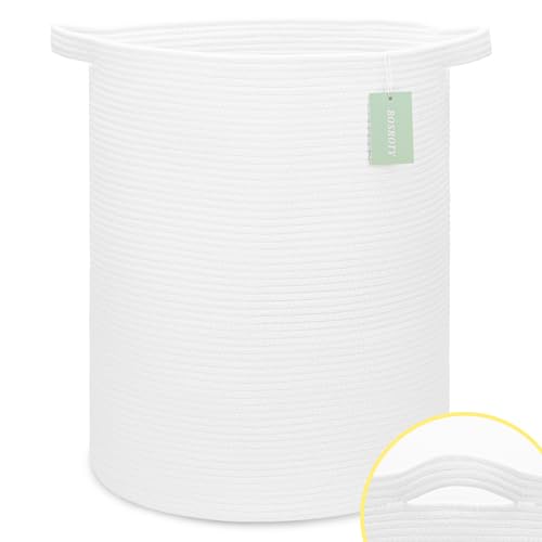 Cotton Rope Basket for Girls Boys, 72L Tall Laundry Hamper, White | 16"x 22", Large Collapsible Woven Nursery Hamper with Sturdy Handles for Clothes Toys Towels, Bedroom Living Room Bathroom - color: White, size: 72L (16"x22")