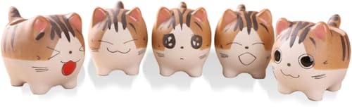 Set of 5 Mini Cute Cat Ceramic Succulent Pots Planters with Drainage Hole | Handmade Cartoon Pots Small Plants Animal Lovers Home and Office Desk Decoration