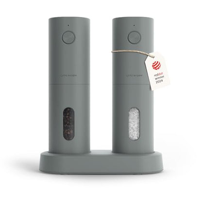LARS NYSØM Electric Salt and Pepper Grinder Set, USB Rechargeable, Automatic Salt and Pepper Mills, Spice Shakers Refillable with LED Light, Adjustable Coarseness, Ceramic Grinder (Ash Gray) - color: Ash Gray