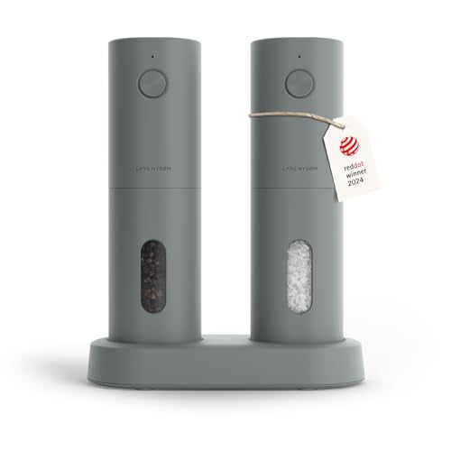 LARS NYSØM Electric Salt and Pepper Grinder Set, USB Rechargeable, Automatic Salt and Pepper Mills, Spice Shakers Refillable with LED Light, Adjustable Coarseness, Ceramic Grinder (Ash Gray) - color: Ash Gray