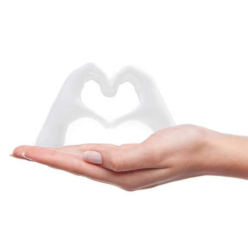 Small Heart Hands Sculpture Decor for Living Room Bedroom Bookshelf Coffe Table and Office Display, Love Finger Statue Modern Aesthetic Home Decor, Unique Gift for Wedding Christmas Birthday (White) - color: White