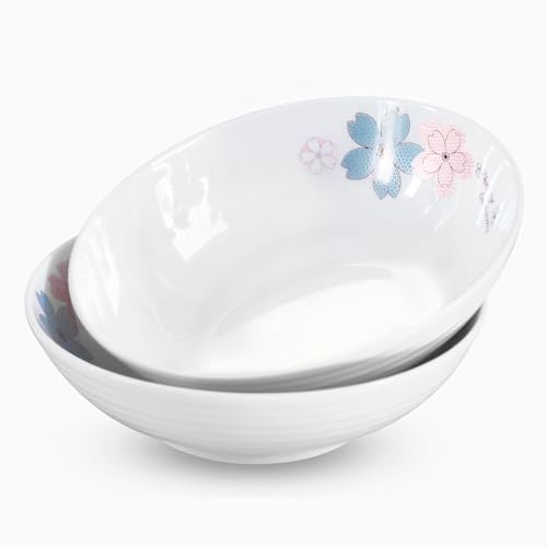 8 inches Ceramic Salad Bowl, Soup Bowls, Large Pasta, Serving Kitchen Dinner, Set of 2, 18 Oz Microwave Dishwasher Safe, Gift for Housewarming and Thanksgiving - color: Blue Pink Cherry Blossoms, size: Colorful Ceramic Bowls-18 oz (2 pack)