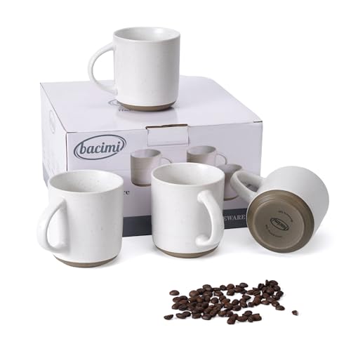 Bacimi® - Coffee Mugs Set of 4 - Stoneware Mugs 13.5oz - Ceramic Coffee Cups with Handle - Large Coffee Mug for Cappuccino, Latte & Hot Beverages - Eggshell White - style: Standard Set