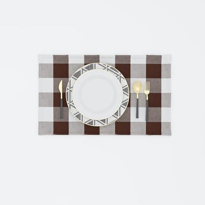 Brown & White 2 Side Cotton Buffalo Check Placemats Set of 4 Heat Resistant Dining Table Place Mats for Kitchen Table 12 x 18 inches - color: Plaids Brown & White, size: Rectangular Placemats 12" x 18"