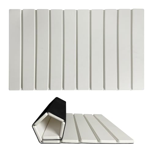 Foldable Stone Bath Mat Quick Drying Diatomaceous Earth Rubber Backing | 23.6 x 15.4 inch, Non-Slip Shower Mat, Super Absorbent, Easy to Clean, Bathroom Mat, Kitchen Rug, Water Absorbent Mat - color: White