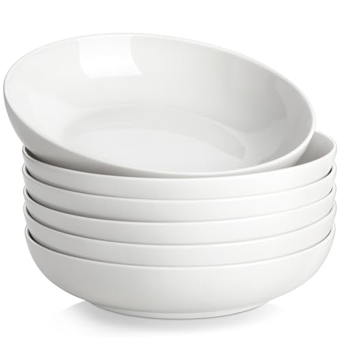 MALACASA 8.85" Large Pasta Bowls, 42 OZ White Salad Bowls Soup Bowls, Porcelain Serving Bowls Set of 6, Large Kitchen Bowl Plates Pasta Plates, Microwave & Dishwasher Safe, Series REGULAR - color: Ivory White, size: 42 Oz (6 Piece)