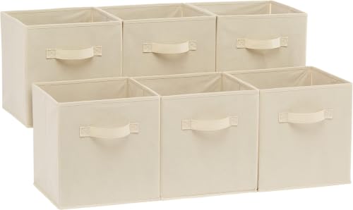 Amazon Basics Collapsible Fabric Storage Cubes Organizer with Handles, Sturdy Storage Bins for Organization, 10.5" x 10.5" x 11", Beige, 6 Count (Pack of 5) - color: Beige, size: 10.5"x10.5"x11" (Pack of 5)