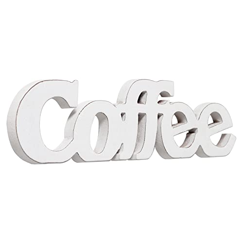 Rustic Coffee Sign for Tabletop for 14", Distressed White | Wall Hanging or Shelf Display, Farmhouse Office Decor, Wood Signs for Coffee Station Home Decor Kitchen Christmas - color: Coffee