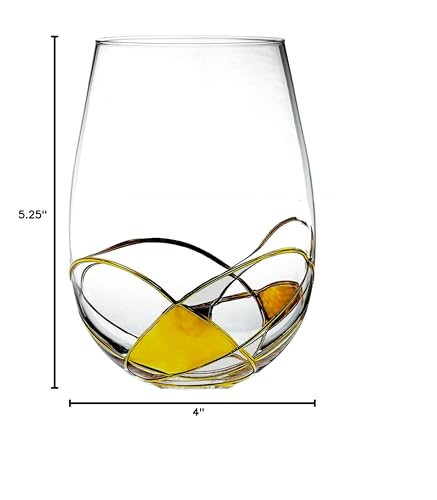 Bezrat Stemless Wine Glasses Set of Two | Hand Painted Large Premium Red and White Wine glasses | Lead-Free Crystal | Essential Wine Gift | 18 Ounces (Gold) - color: Gold, size: 18 Ounces
