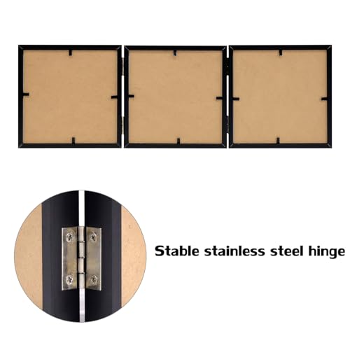 WUTL 3 Picture Frame Triple Collage 5x5 Frames with Real Glass Black | Trifold Photo Frame, Hinged Foldable, Crystal Clear Real Glass - color: Black, size: 5x5