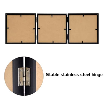 WUTL 3 Picture Frame Triple Collage 5x5 Frames with Real Glass Black | Trifold Photo Frame, Hinged Foldable, Crystal Clear Real Glass - color: Black, size: 5x5