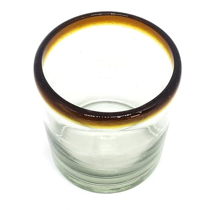 Amber Rim 8 oz DOF Rock Glasses (set of 6), Recycled Glass, Lead-free, Toxin-Free (DOF Rocks) - style: 8 oz DOF Rocks