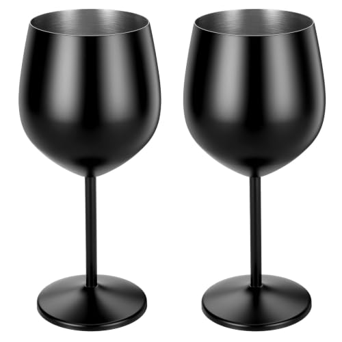 Stainless Steel Wine Glasses Set of 2, 18 oz Unbreakable Black Matte Wine Glass Stemmed Metal Wine Goblets for Outdoor Camping Pool Wedding Party Gift for Wine Lovers