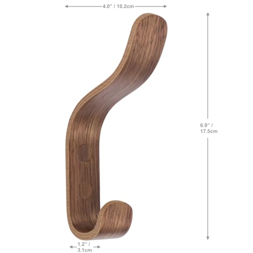 Plywood Wall Hooks Set of 4 Wood Coat Hooks Hanging Clothes Hats Robes Towels Wooden (Walnut) - color: Walnut