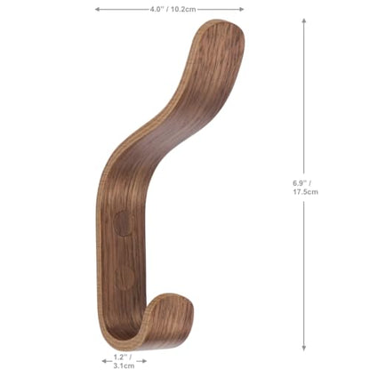 Plywood Wall Hooks Set of 4 Wood Coat Hooks Hanging Clothes Hats Robes Towels Wooden (Walnut) - color: Walnut