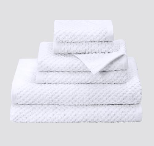 COTTON CRAFT Euro Spa Waffle Weave 6 Piece Towel Set - 100% Cotton - White | 2 Oversized Luxurious Large Bath Towels, 2 Hand Towels, 2 Washcloths - Soft Plush Super Absorbent Low Lint Quick Dry - color: White, size: 6 Piece Towel Set