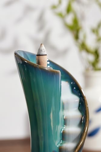 Unique Cloud Stairs Ceramic Waterfall Incense Holder, Paired with a Pack of Backflow Incense Cones. (Blue) - color: Blue