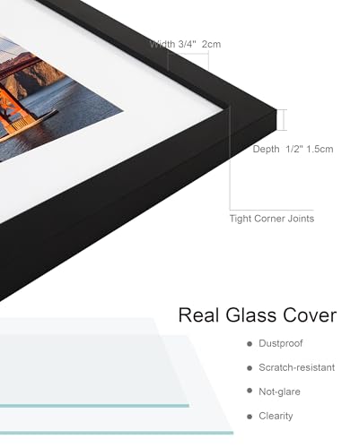 Hongkee 8x10 Picture Frame (4 Pack, Black) Made of Real Glass and Wooden Frame - Display Pictures 5x7 with Mat or 8x10 Without Mat, 8 by 10 Photo Frames TableTop Display and Wall Mounting - color: Black, size: 8x10 in