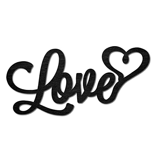 CREATCABIN Wood Cutout Love Sign Heart Laser Cut Wooden Wall Decor Sculpture Hanging Decor Wall Art Decoration for Home Gallery Office Front Door Black 9.8" x 4.7" - color: Love