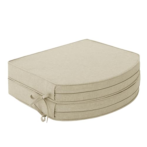 Outdoor Chair Cushions D Shaped, Set of 2, 17 x 16 Inch, Beige | Water Resistant, Fade Resistant, Patio Furniture Seat Chair Pads Replacement with Ties, Non-Slip Bottom, Removable Cover - color: Beige, size: 17" x 16" 2 Pack