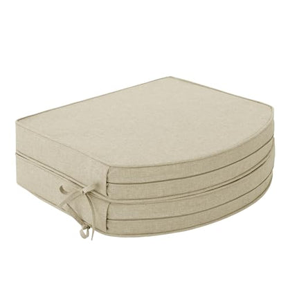 Outdoor Chair Cushions D Shaped, Set of 2, 17 x 16 Inch, Beige | Water Resistant, Fade Resistant, Patio Furniture Seat Chair Pads Replacement with Ties, Non-Slip Bottom, Removable Cover - color: Beige, size: 17" x 16" 2 Pack
