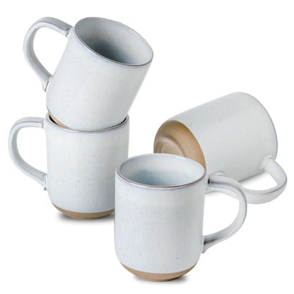 Ceramic Coffee Mugs Set of 4, 14oz Coffee Cups with Large Handle, Stoneware Two-Tone Tea Mugs for Latte, Cappuccino, Bluish White Speckled, Terracotta Base,Housewarming Gift,Dishwasher&Microwave Safe - color: White, size: 14 OZ