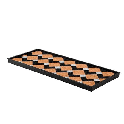 Anji Mountain Rubber Boot/Shoe Tray with Coir, Fits 3 Pair (34.5"" Wide), Tan and Black Chevron Insert (AMB0BT3F-011) - color: Tan and Black Chevron Insert, size: 34" x 14" x 1.5"