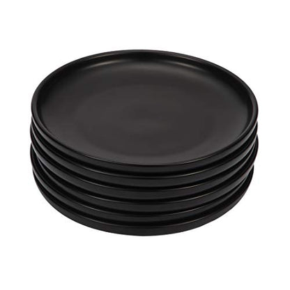 6 Inches Small Appetizer Plates Matte Porcelain, Elegant Mini Size Round Serving Plates for Dessert, Salad, Snacks, Set of 6 (Black)