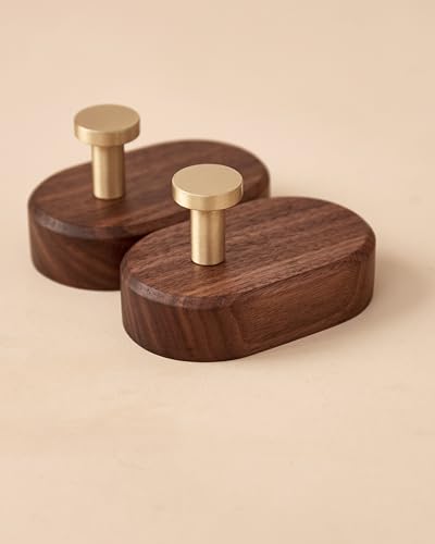 Wood Coat Hooks Wall Mount - Modern Walnut Coat Hook with Bronze Accent for Hanging Clothes,Keys,Purse,Robes,Towel,Backpacks, Single Brass Wall Hooks Heavy Duty for Entryway, Closet, Bathroom (2 Pack) - size: HT-2Pack