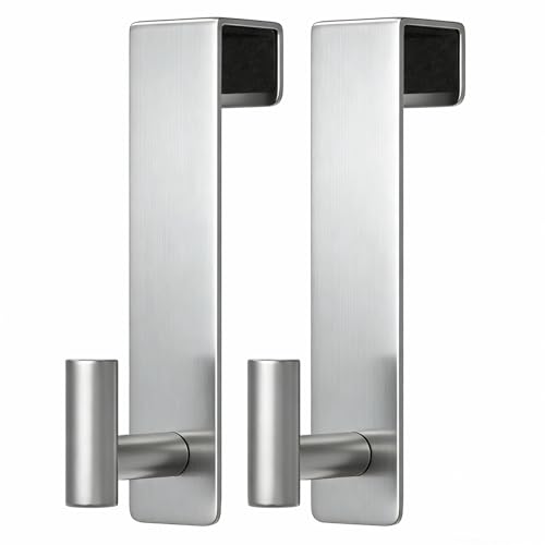 PMMASTO 2-Pack Over The Door Hooks - Rustproof Stainless Steel Door Hangers for 1-3/4 Inch Doors, Non-Marking and Tool-Free Easy Install (Silver, T Shape) - color: Silver, size: 7.5 Inch-2 Pack, Fits 1-3/4" Thick Door