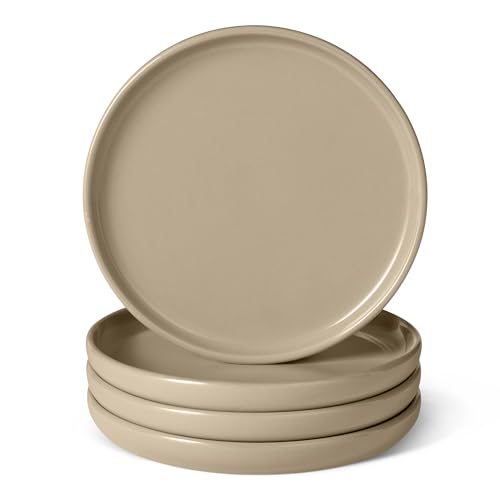 Amazon Basics Glazed Stoneware Salad Plates, Ceramic 4-Piece Set, Microwave, Freezer and Dishwasher-Safe, Stain-Resistant, 8.3 in., Linen Gray - size: 8.3 in.