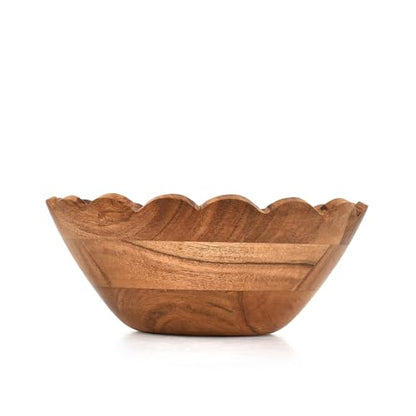 Decorative Bowl Acacia Wood Ruffle Design | Wooden Home Décor Accents for Farmhouse Style Wood Table Centerpiece (9" x 9" x 4")