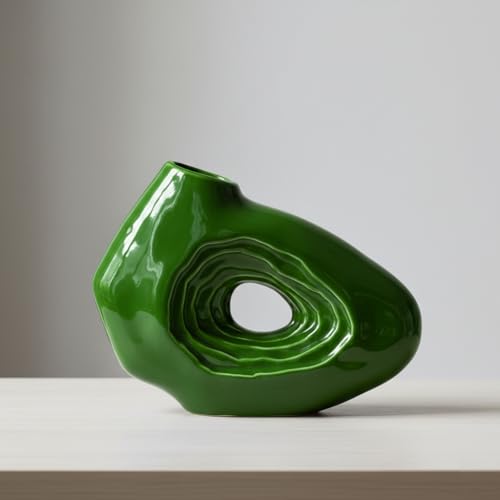 Sunddo Green Ceramic Vase, 7 Inch | Donut Modern Design, Small Decorative Flower Vase, For Home Decor, Shelf, Office Desk, Bathroom, Table Centerpiece - color: Green, size: 7 inch