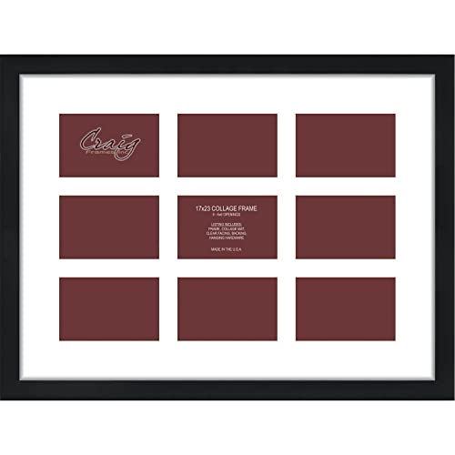 Craig Frames Contemporary, 17x23 Black Picture Frame with White Collage Mat, 9 Openings for 4x6 Prints - color: 4x6 9-Opening - 2" Border