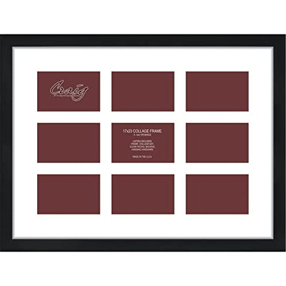 Craig Frames Contemporary, 17x23 Black Picture Frame with White Collage Mat, 9 Openings for 4x6 Prints - color: 4x6 9-Opening - 2" Border