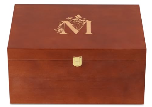 InnoBeta Personalized Keepsake Box, Wooden Storage Boxes, Large Keepsake Boxes with Lid for Memory Treasure, Initial M - color: Initial M