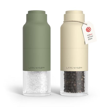 LARS NYSØM Salt and Pepper Grinder Set, Stainless Steel Manual Salt and Pepper Mills, Adjustable Ceramic Grinder, Design Spice Shakers (Green/Beige) - color: Sage Green/Almond Beige