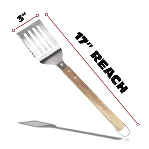 3 piece BBQ Grilling Accessories Set - BBQ Tongs Spatula Fork Set - Heavy Duty Stainless Steel Barbecue Grill Tools with Solid Hard Wood Handles Great Gift Set