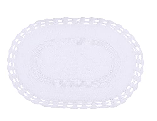 Home Weavers Hampton Crochet Reversible Bathmat 100% Cotton Bathroom Rugs Set, Washable Rug, Extra Soft and Absorbent Bath Rug, Kitchen Mat, Bath Mat Set, Mat Non Slip, 17"x24" Rectangle, White - color: White, size: 1'5" x 2' (Oval)
